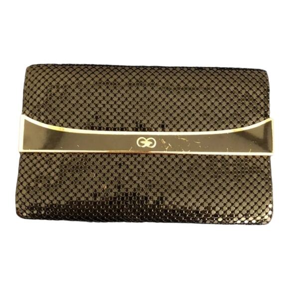 Vintage Bold Eye Catching Black Metallic With Gold Hardware Shoulder Bag - Picture 2 of 13